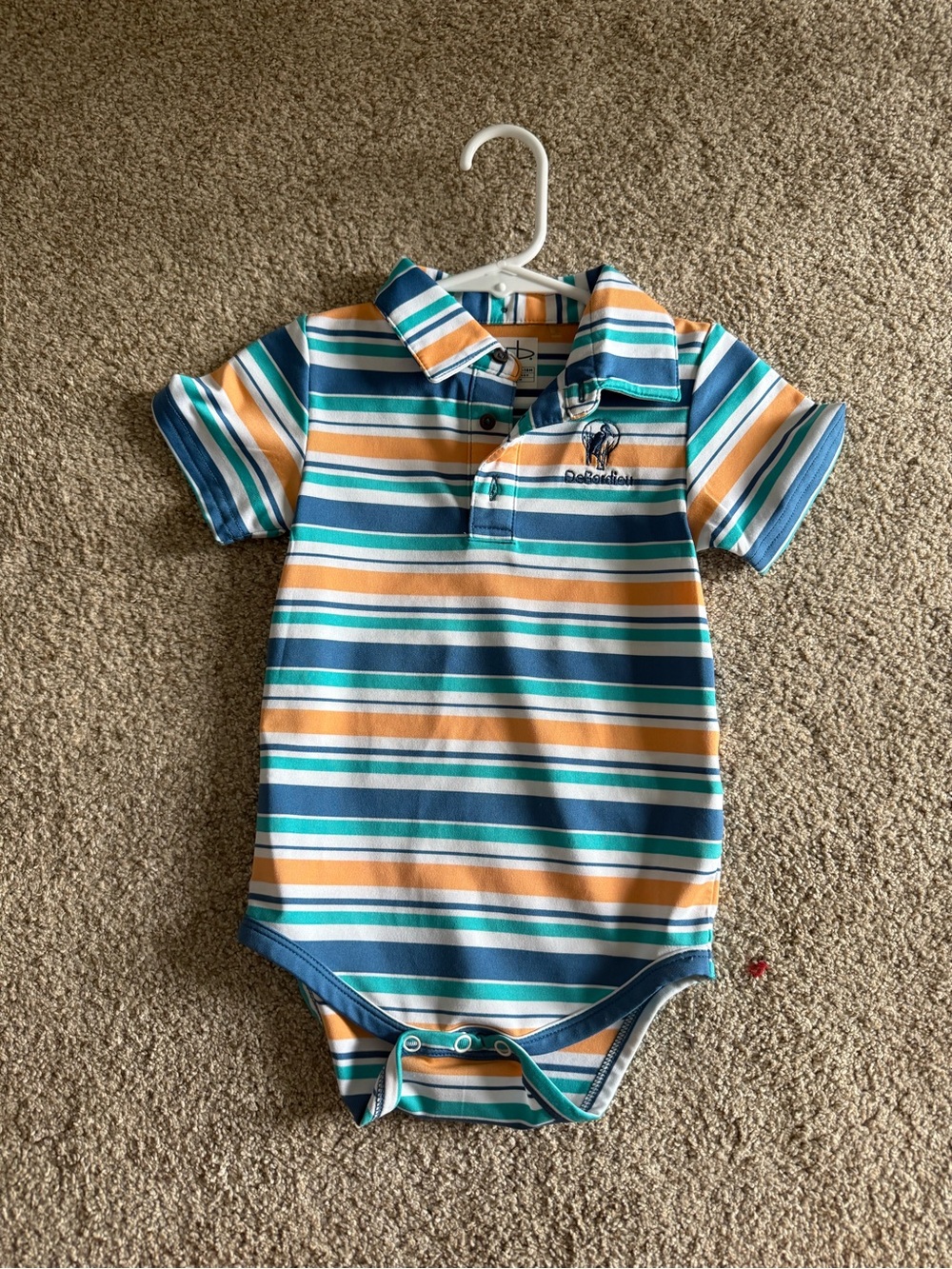 DeBordieu Garb Striped Polo Bodysuit in Teal, Orange & White